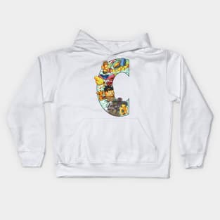 Initial Letter C doodle art Kids Hoodie